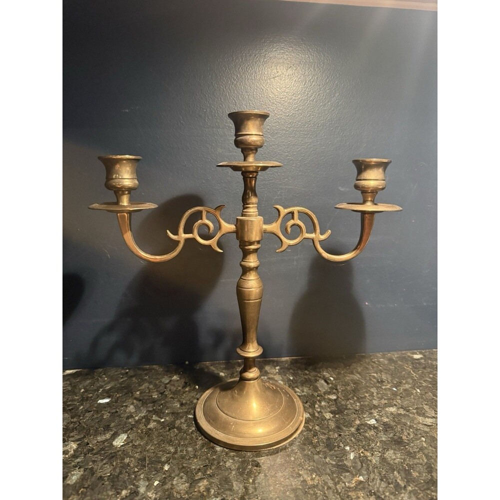 Vintage Carolina Brass 3 Arm Candelabra Scroll Detail Candlestick Holder Rare